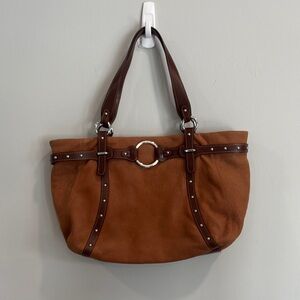 Bosca Brown Shoulder Bag with Leather Trim and‎ Silver Hardware